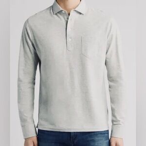 Peter Millar Croxley Mens Long Sleeve Polo British Grey Cotton/Linen Sz L - NWOT